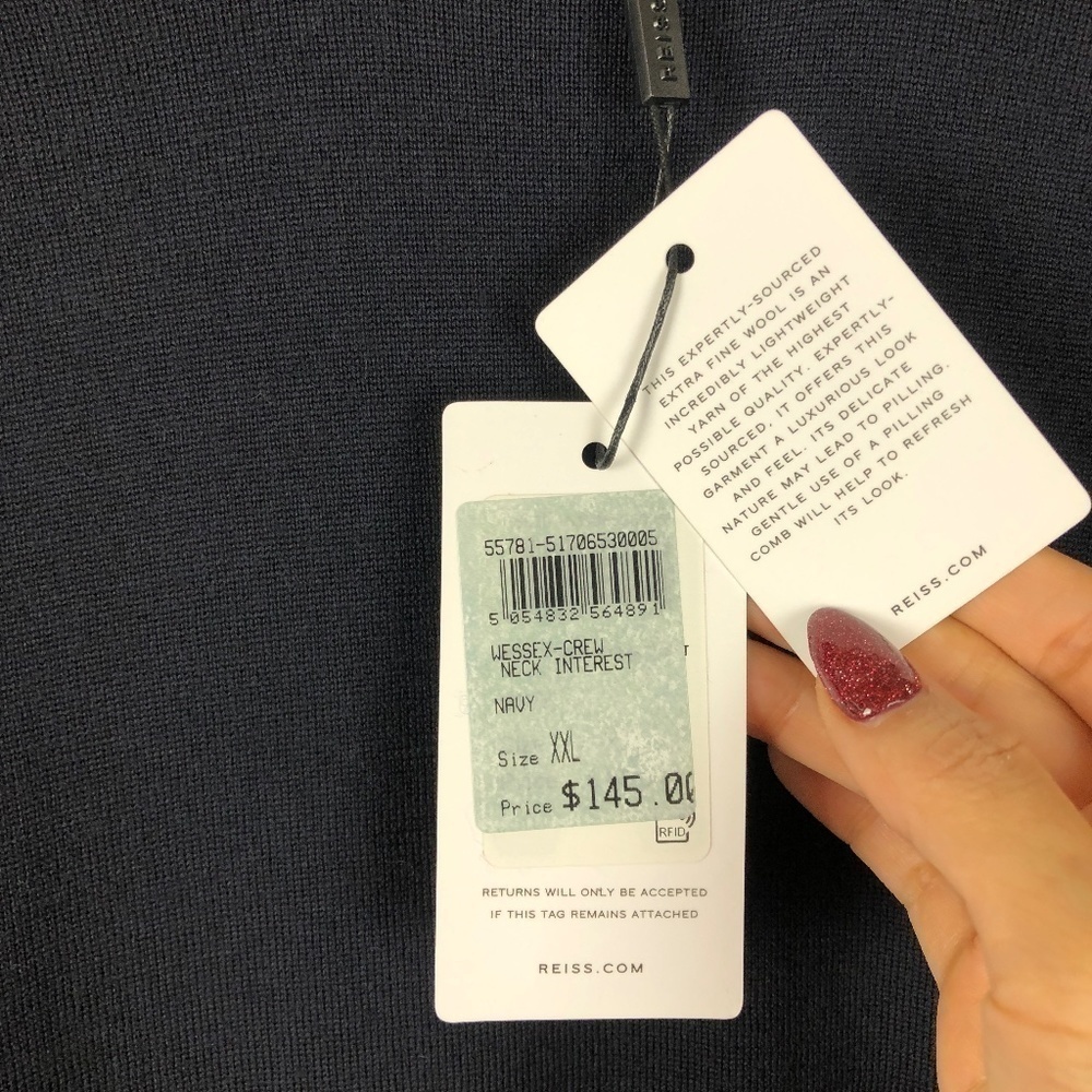 NWT Reiss Navy Blue Merino Wool Wessex Crewneck Sweater - Picture 6 of 9